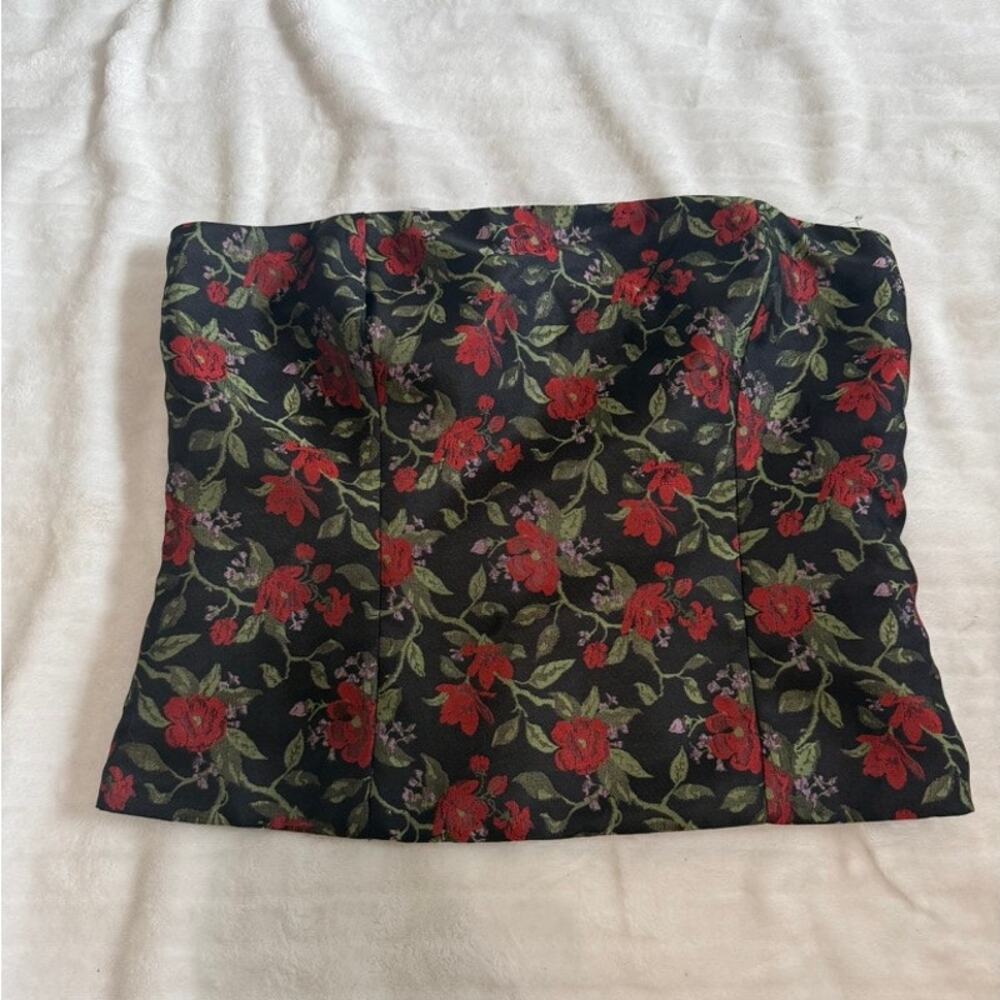 Reformation Giorgia Corset Top Red Floral Jacquard Strapless Smocked Size 8